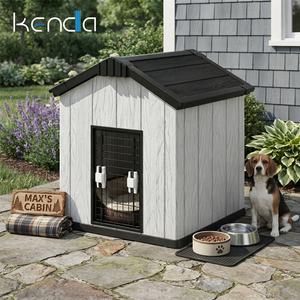 Kenda 30 kg mittelgro&szlig;es Haustierhaus | Innen-/Au&szlig;enunterstand aus 15 mm PP-Harz f&uuml;r mittelgro&szlig;e Hunde und Haushalte mit mehreren Katzen | M&ouml;beldesign mit Holzmaserung