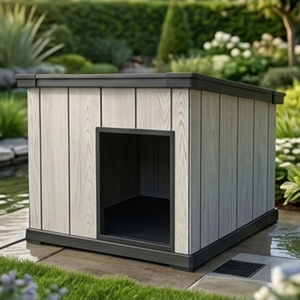 Kenda 15KG Petite maison pour animaux de compagnie &agrave; toit en appentis | Abri int&eacute;rieur moderne en r&eacute;sine PP &agrave; profil bas pour chats et petits chiens | Conception &agrave; grains de bois de qualit&eacute; meuble