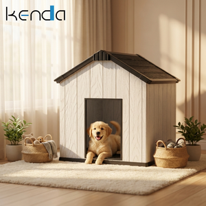 Kenda 45 kg gro&szlig;es Haustierhaus | Innen-/Au&szlig;enunterstand aus 15 mm PP-Harz f&uuml;r gro&szlig;e Hunde und Riesenrassen | Ger&auml;umiges M&ouml;beldesign mit Holzmaserung